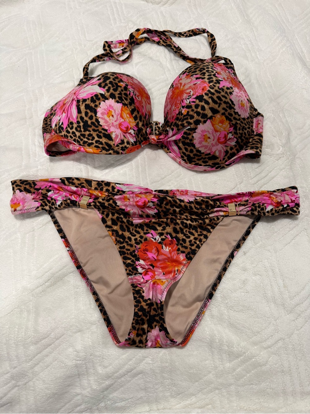 Victoria's Secret Pink & Brown Floral Leopard Top and Bikini Bottoms